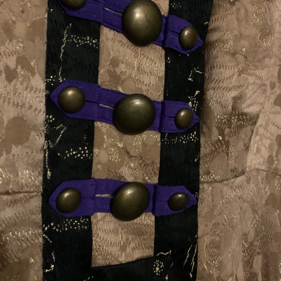 JANE MAYLE Make An Offer BEIGE GOLD METALLIC PURPLE TRIM BABYDOLL DRESS - Picture 4 of 5